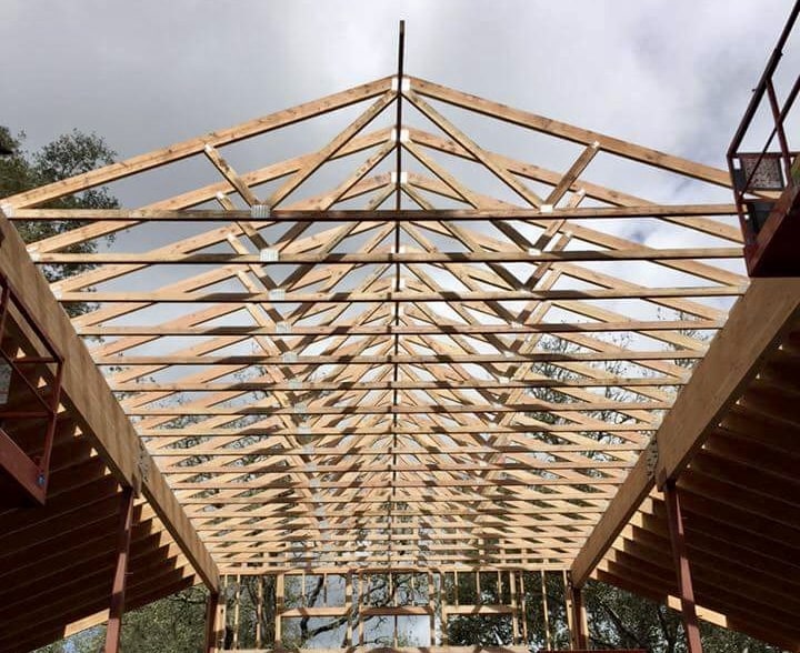 Wooden roof framing complete